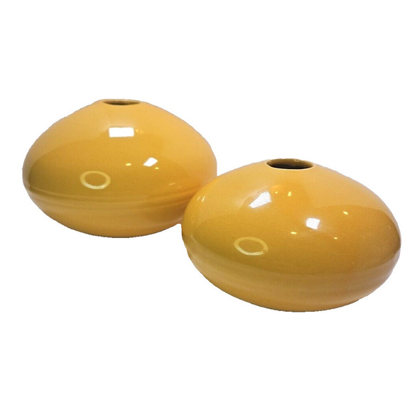 Modern Art Pottery Vases Set of 2 - Low Profile, Goldenrod Yellow, Unique Design - Picture 1 of 16